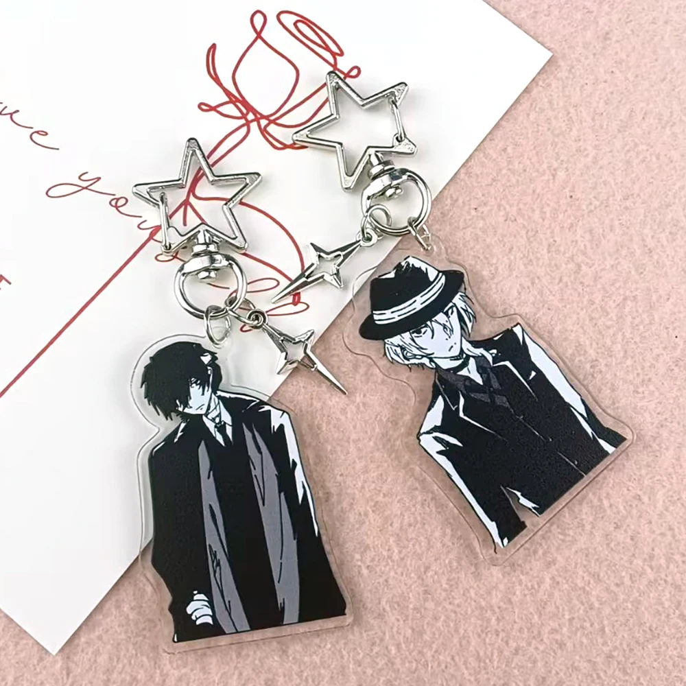 Anime BSD Osamu Dazai y Chuuay llavero perros callejeros Bungou Soukoku inspiración llavero acrílico mochila llavero colgante regalos