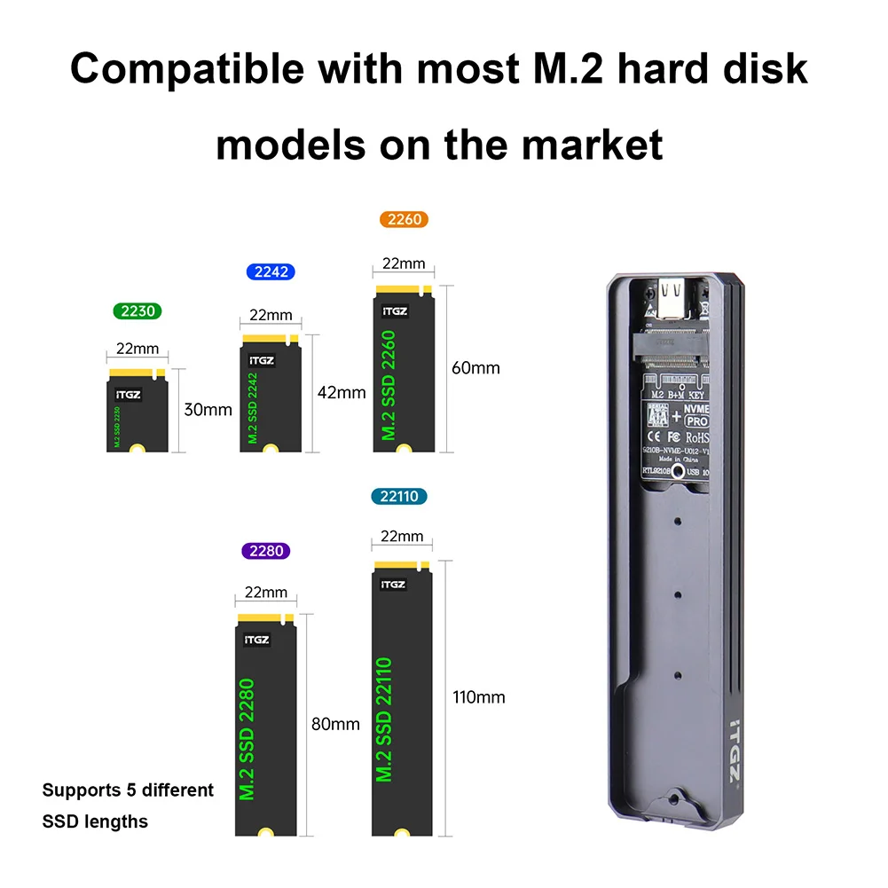 

M.2 NGFF/SATA USB Case M Key/B&M Key External Solid State Drive Enclosure SSD Adapter Enclosure for 2230/2242/2260/2280 22110