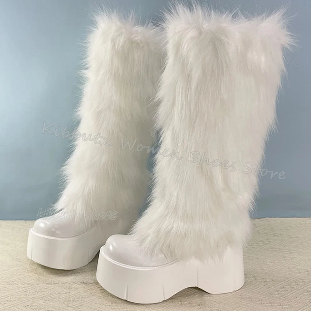 فروي الركبة عالية التمهيد منصة دافئة الجدة موضة مثير موجزة مثير بلون النساء أحذية جولة تو سميكة القاع الانزلاق على جديد