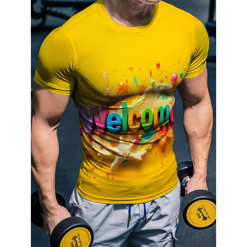 Men's round-neck printed fitness undershirt high-elasticity quick-drying slim-fit short-sleeve tight-fitting athletic top