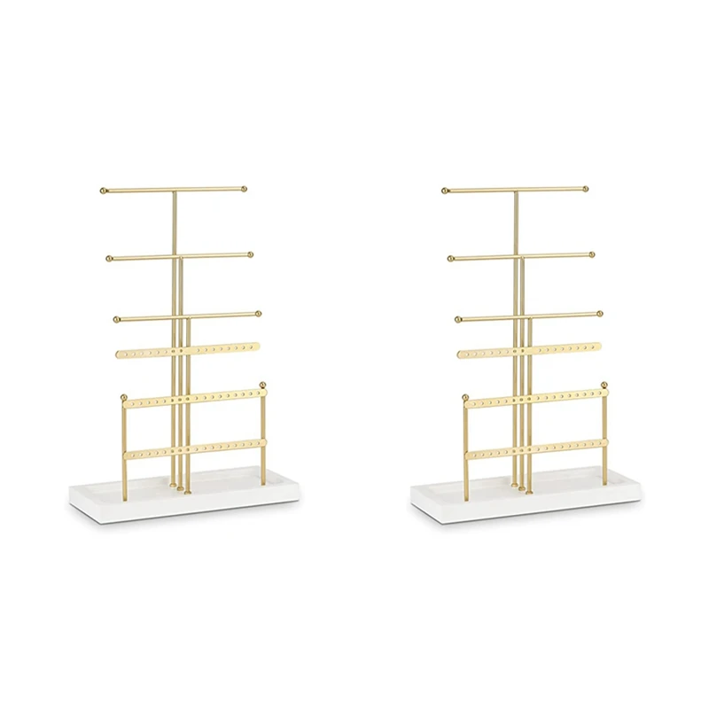 

2X Jewelry Organizer Tabletop Jewelry Holder 6Tier Jewelry Tree Display Stand With Tray,For Earring Necklace Gold