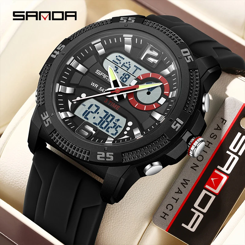 SANDA 3372 Sports Multifunctional Waterproof LED Men's Electronic Watch New Student Electronic Watch Timing Alarm Clock