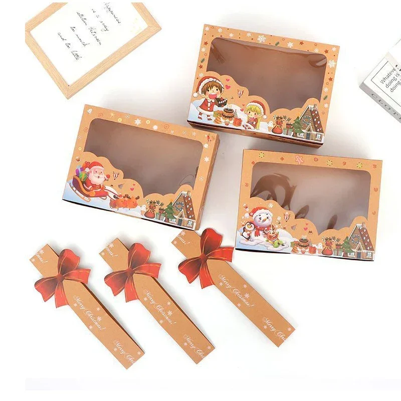 

3/9/12pcs Merry Christmas Gift Box Kraft Paper Snack Candy Cookie Packaging Boxes Festival Party Decoration New Year Decorations