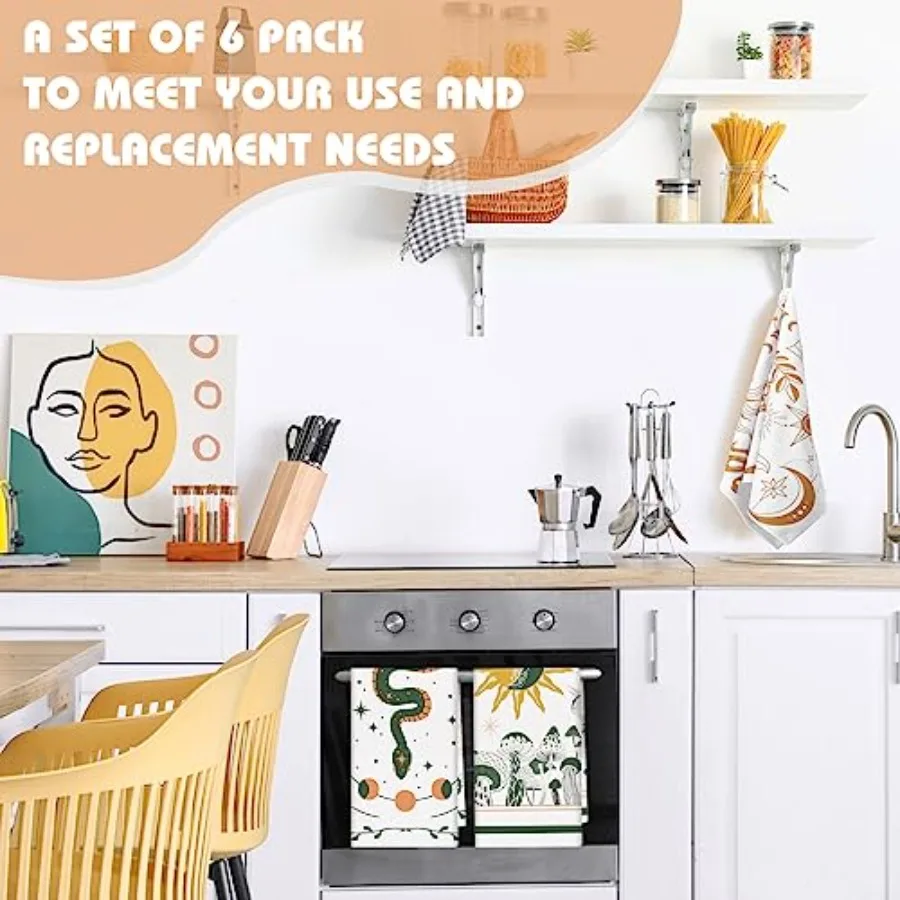 6 عبوات مناشف المطبخ بوهو 18 × 28 بوصة فطر ساحر مناشف المطبخ القمر السماوية ماصة قماش الأطباق ديكور هدايا للمزرعة