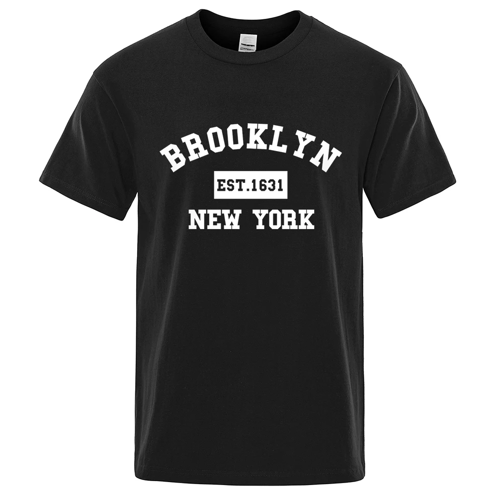 Brooklyn Est. 1631 New York Letter Print T Shirt Men Casual Loose Menswear Oversize Summer Cotton Casual O-Neck Cotton Clothing