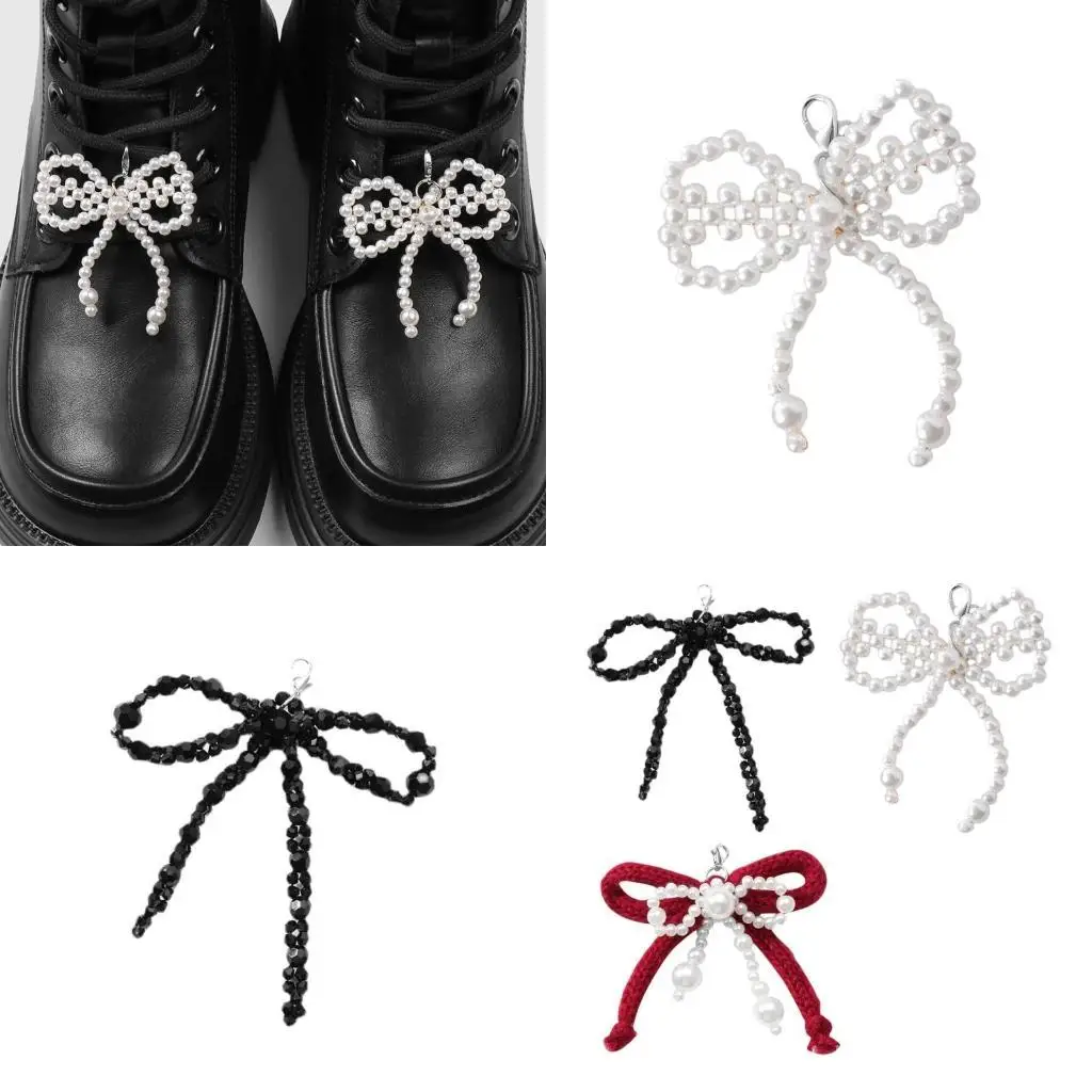 

652F Trendy Charm Harajuku Bowknot Pendant Punk Ornament Pearls Shoe