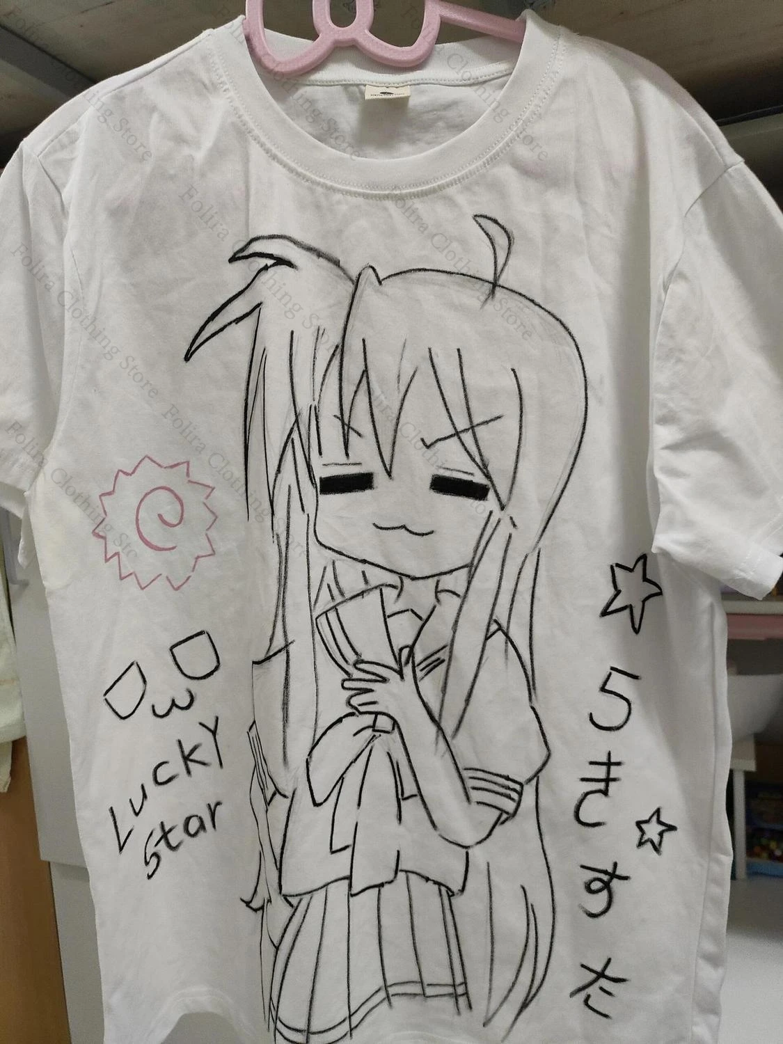 Anime Lucky Star Izumi Konata Print T-shirt Cotton Summer Tee Short Sleeve Tee Daily Clothing Kawaii Tshirt for Man Women