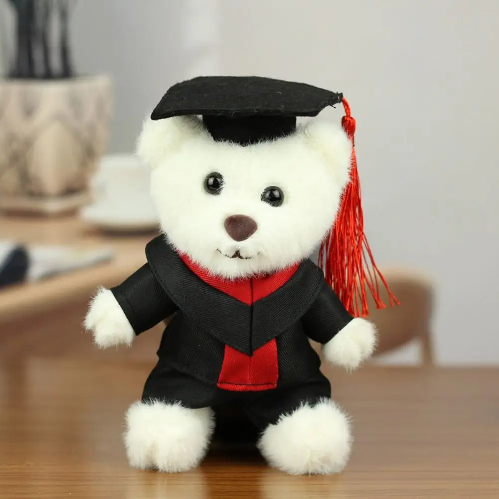 With Doctor Hat Graduation Bear Doll Stuffed Colorful Bachelor Bear Plush Pendant Soft Pp Cotton Bear Animal Keychain