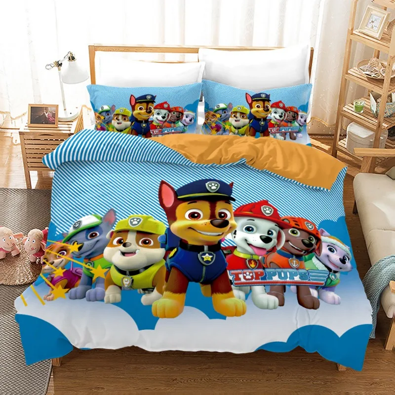 Paw Cartoon Patrols Set biancheria da letto per bambini Ragazzi Anime Harajuku Stampa 3D Copripiumino con federa Set di biancheria da letto per la casa