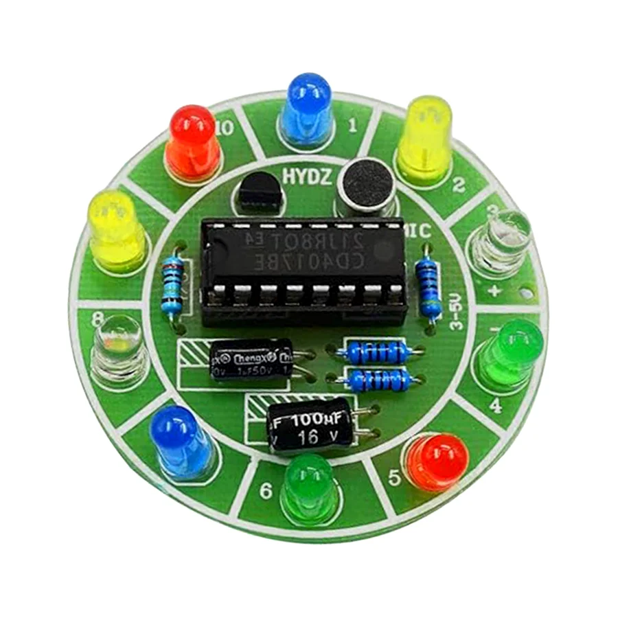 Lumière LED rotative à commande vocale colorée, kit de bricolage, kit de soudure pour étudiants, projets électroniques amusants, CD4017, 1PC
