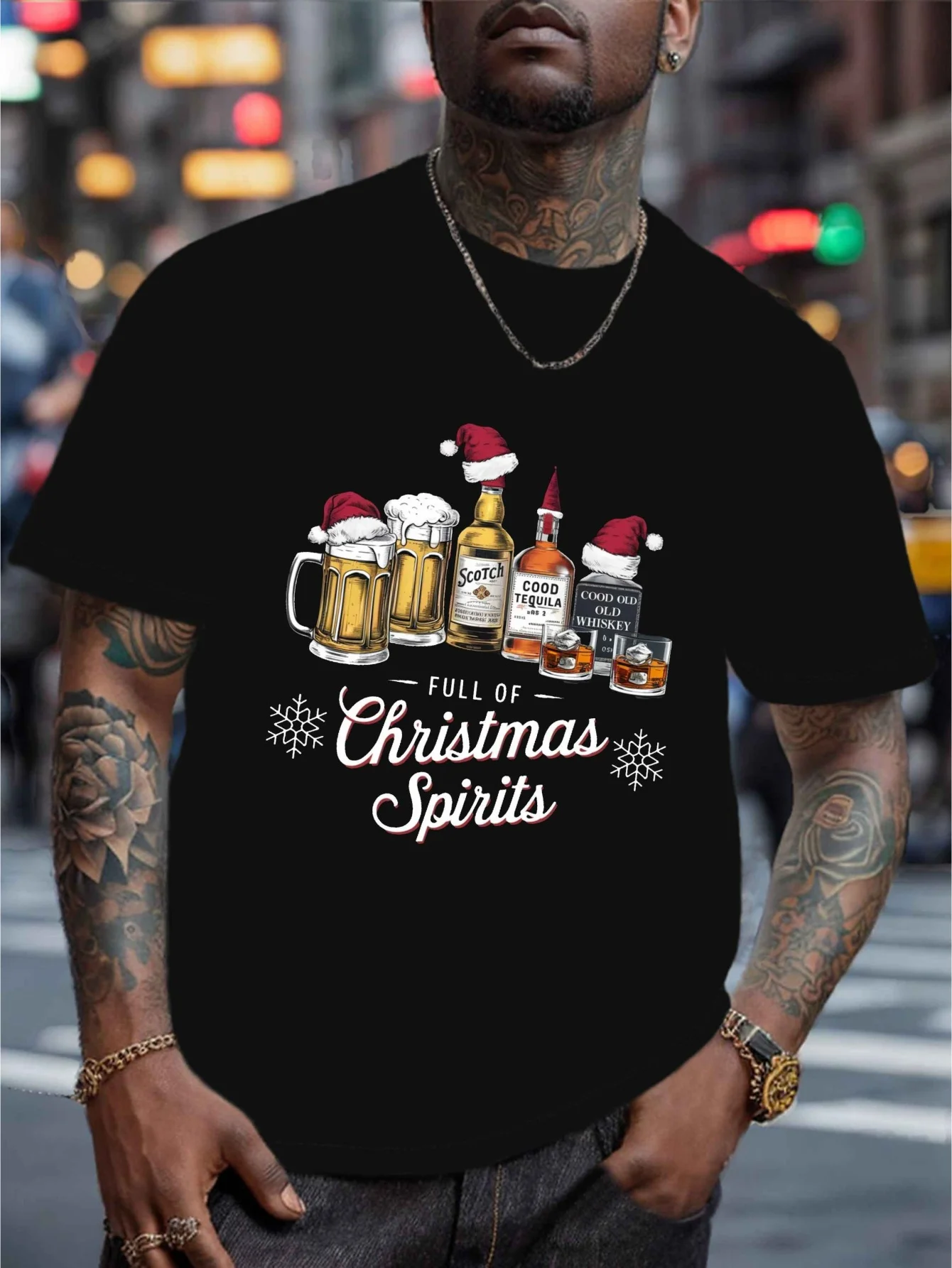 Men's Short Sleeved Round Neck T-shirt, Christmas Themed Design, The Preferred T-shirt for Casual Summer Wear