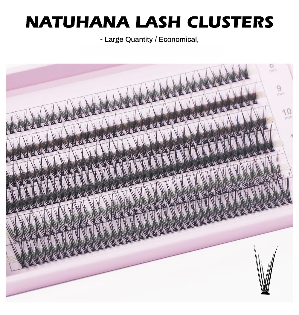 NATUHANA A-Curl Fischschwanz-Wimpernverlängerungen DIY Vorgefertigte Cluster 6 Reihen/Tray Weiche Faux-Nerz Einfach zu Vervielfältigen Natürlich Selbstklebend – Detail 11