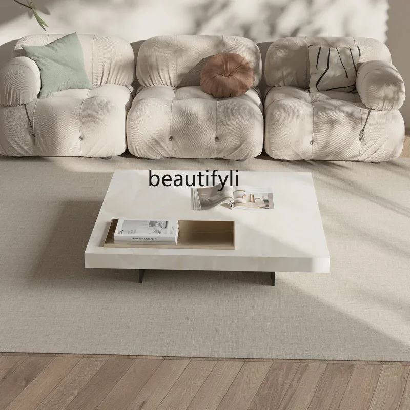 

Итальянский минималистичный подвесной журнальный столик из белого ледяного нефрита и мрамора, бытовой современный столик для небольшой квартиры