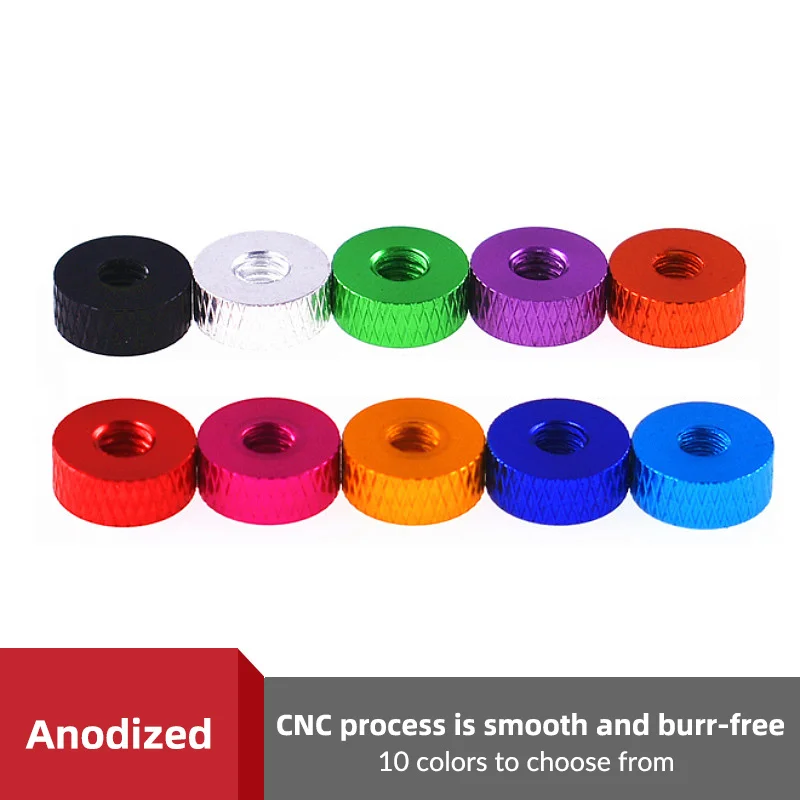 M3-M6 Aluminum Alloy Thumb Nut Colored Knurled Anti-Slip Flat Ultra-Thin Through Hole Metal Fastening Nut