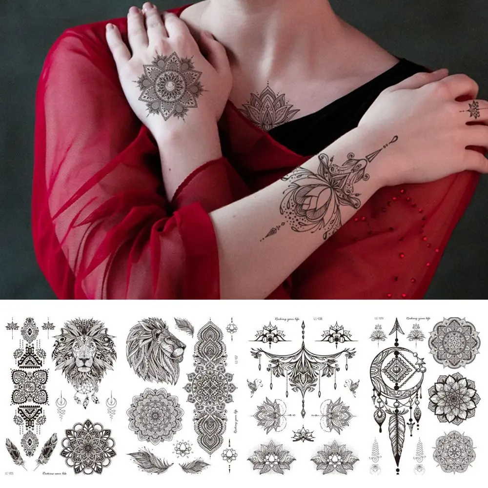 Stickers Wedding Tool India Flower Hand  Legs Arm Black Tattoo Stickers Body Art Sticker Henna Tattoo Temporary Tattoo