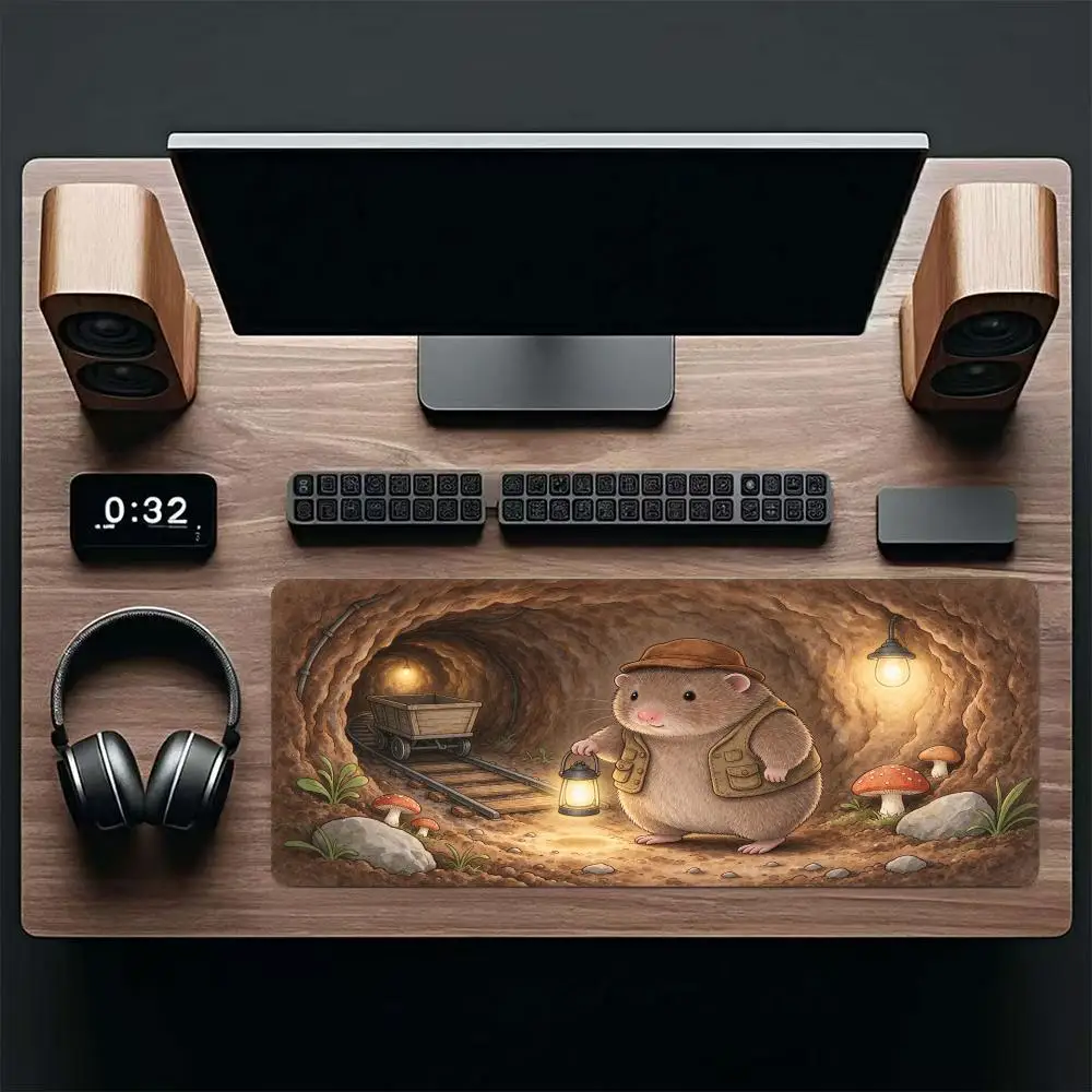 Burrowing Hamster Lantern Mouse Pad Smooth Glide Non Slip Base Thick Rubber For Cozy Cave Decor