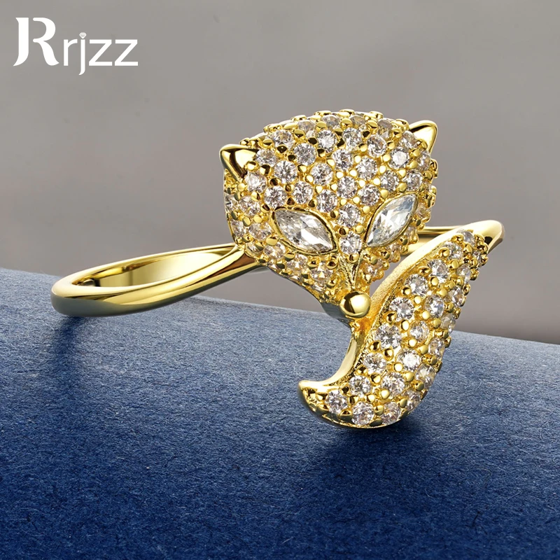 Rrjzz Brilliant CZ Simulated Diamond Animal-style Fox Ring  Stylish Unique Women Band Ring for Female Daily Date Fine Jewelry