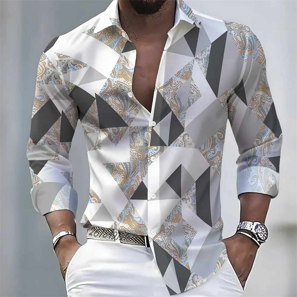 Men's light luxury style printed long-sleeved shirt, retro paisley design casual shirt, plus size loose fit versatile menswear view 2