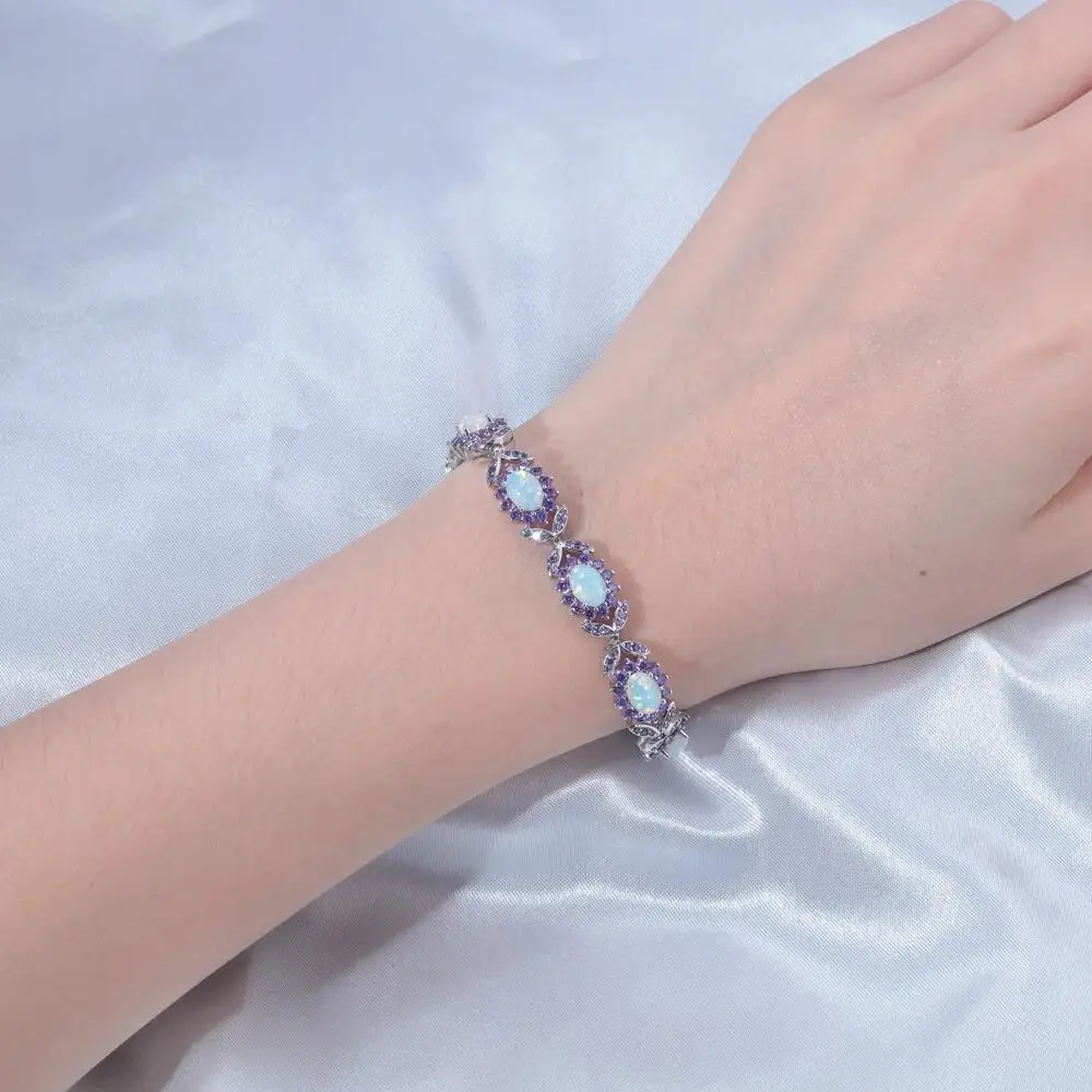 CiNily Exquisite Fire Opal Silver Plated Chain Bracelets for Anniversary Gift Women Fine Jewelry Bracelet OS691-92
