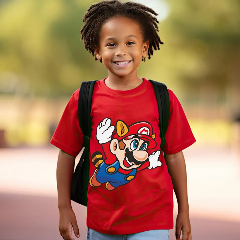 Mario print children's clothing kids cotton short-sleeved cartoon T-shirt casual tops for boys