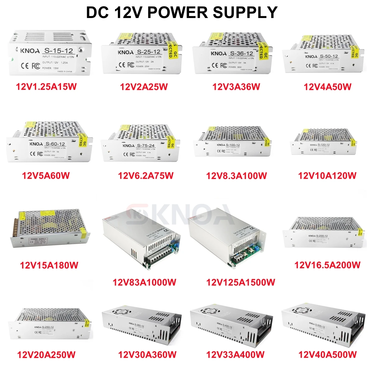 

12V Power Supply 1A 2A 3A 4A 5A 6A 8A 10A 15A 20A 30A 40A 50A 100A 125A Switching Power Supply 12 V Volt 220V to 12V AC-DC SMPS