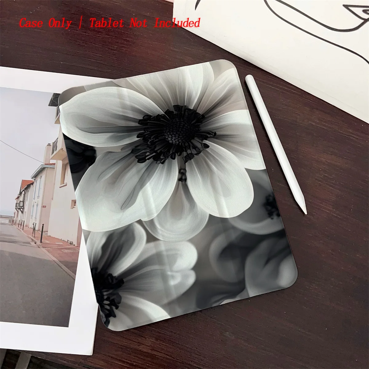 

Black Floral Printed iPad Case for Pro 12.9/11/Air 10.9/iPad 10.2/Mini 6, Shockproof Wear-Resistant Cover