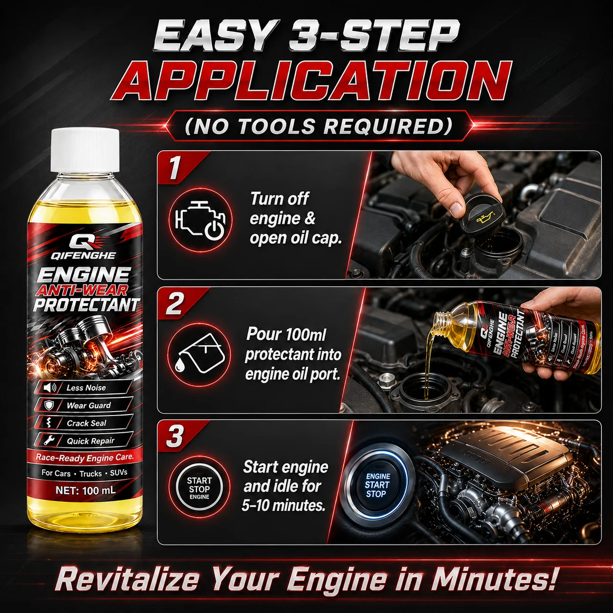 100ml Engine Anti Wear Protection Additive for Cars Trucks SUVs Reduces Engine Noise Friction and Helps Protect Engine Parts