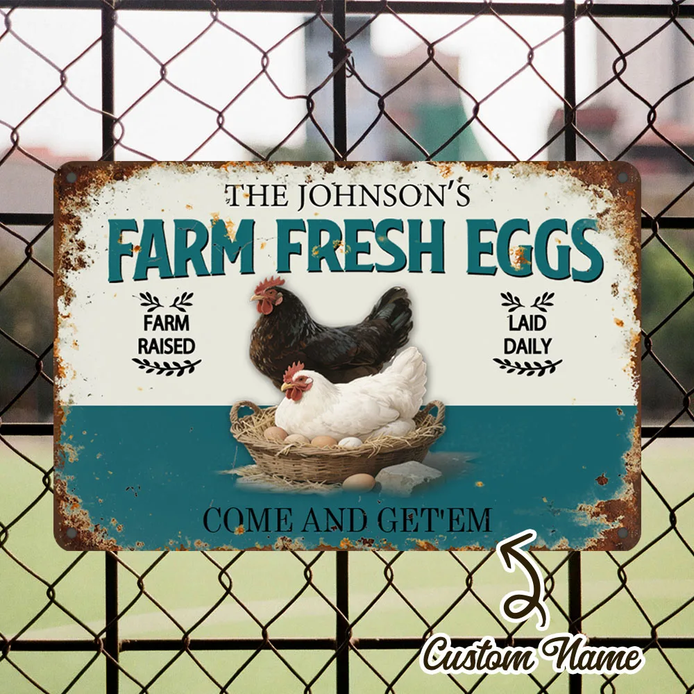 

2D Flat, Vintage Farm Fresh Eggs Metal Wall Art Sign Easy To Hang For Outdoor Farmhouse Bar Plaque Decor Ideal Gift Decoration