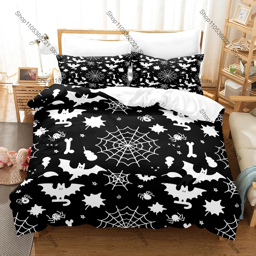 Kawaii Cartoon Bat Three Piece Bedding Set Luxury Comforter Set with Queen King Size Cool Two household goods Anime edredones de