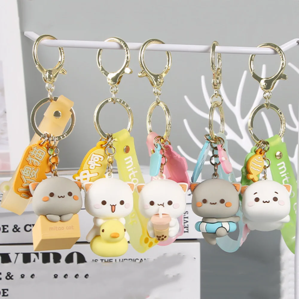 Creative Fashion Mitao Cat Figures Keychain Silicone Doll Cosplay Key Ring Kawaii Car Backpack Key Model Toys Party Kids Gifts