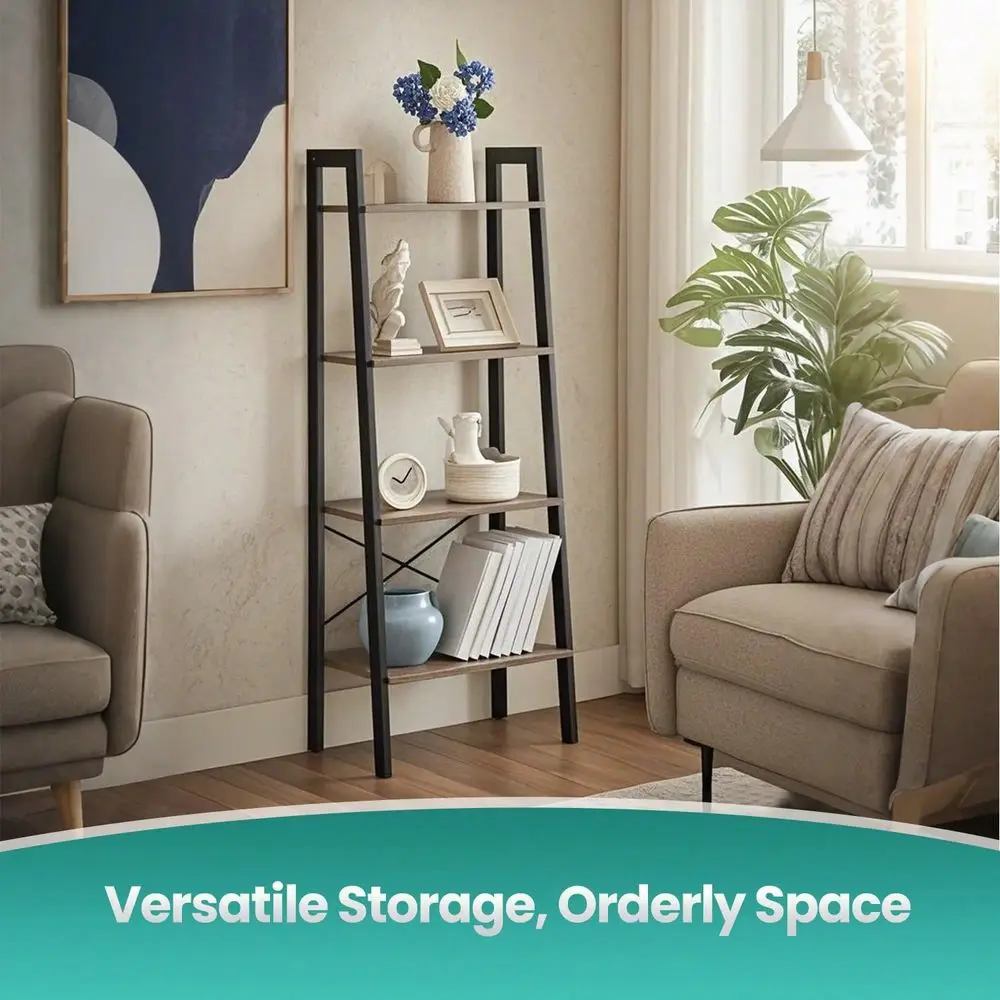 

4Tier Ladder Shelf, Bookcase, Bookshelf, Storage Rack, For Plants, Living Room, Kitchen, Hazelnut Brown