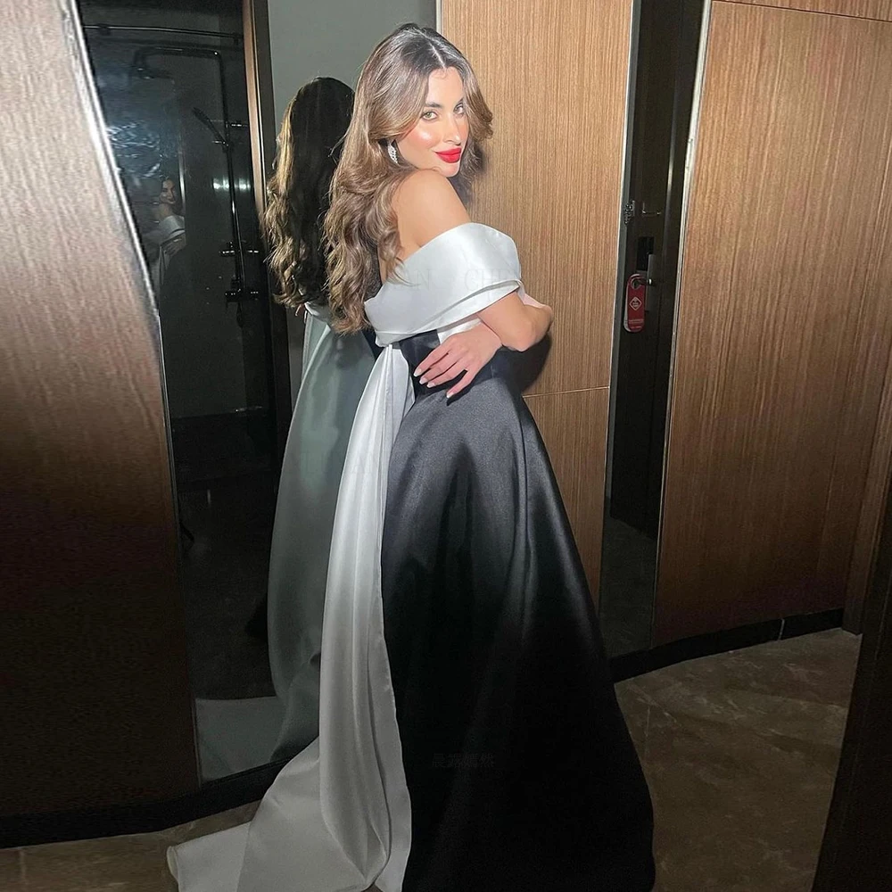 Black Satin Formal Occasion Dresses 2023 Off-Shoulder A-line Long Ball Gowns High Quality Evening Party Gowns فساتين الحفلات