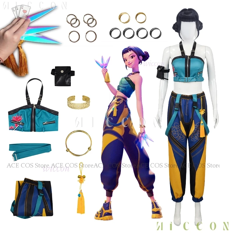 

K-Pop Huntrix Zoey Косплей Костюм Парик Охотники Демонов Костюм Опора Kunai Ролевая игра Сценическая одежда Хэллоуин Девушки Групповая униформа