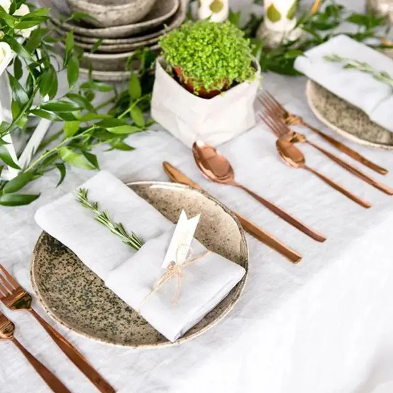 6 قطع مناديل كتان بيضاء اللون الطبيعي لحفلات الزفاف وطاولة العشاء - بياضات طاولة صديقة للبيئة #2