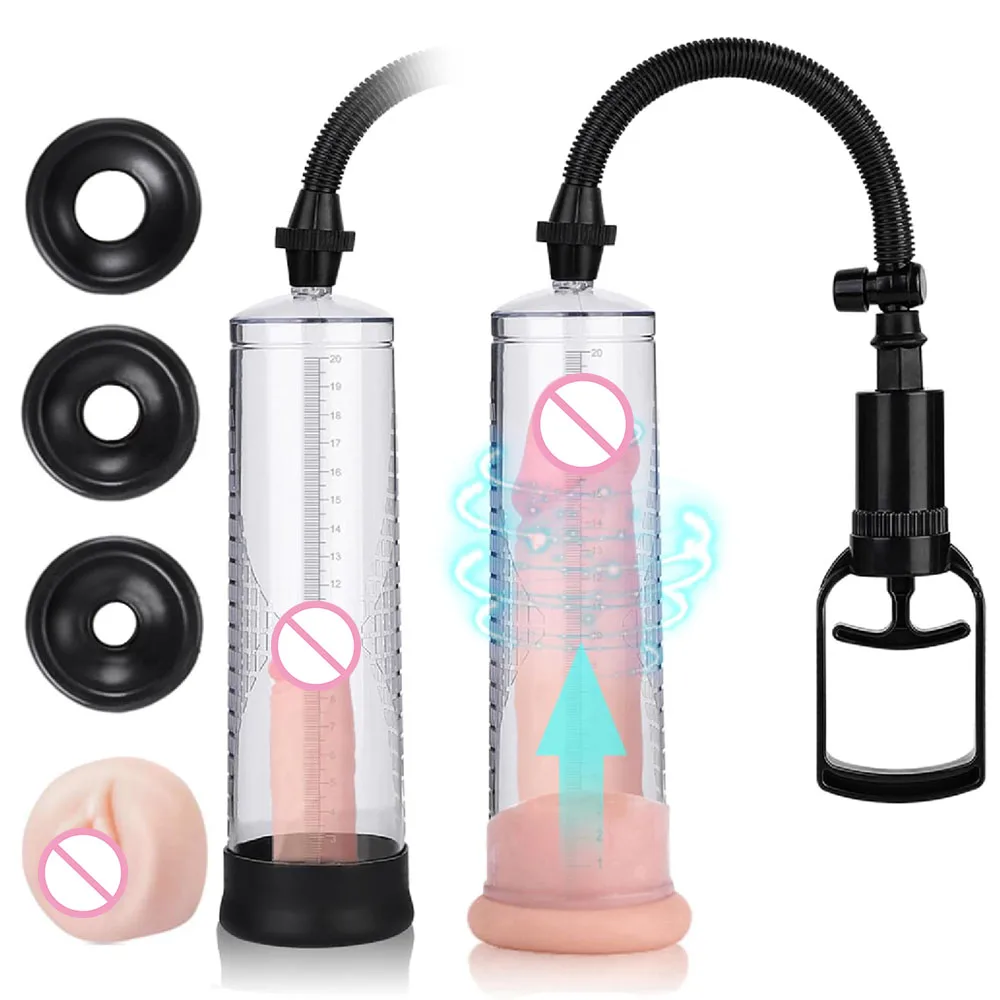 Vacuum Penis Pump Strengthen Manual Penis Enlarger Booster Extender Device,3 Sizes Suction Sleeves,or with fake Vagina Sleeve