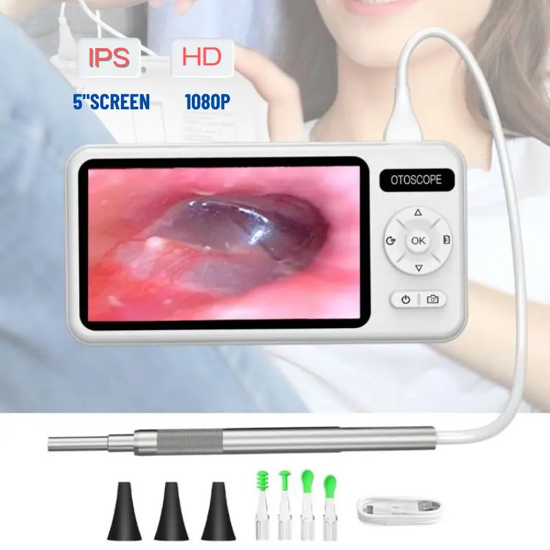 

HD 1080P Digital Otoscope Ear Cleaning Endoscope Camera Ear Wax Remover Scope Ear Cleaner Tool with 5" IPS Screen 6 LED Lights