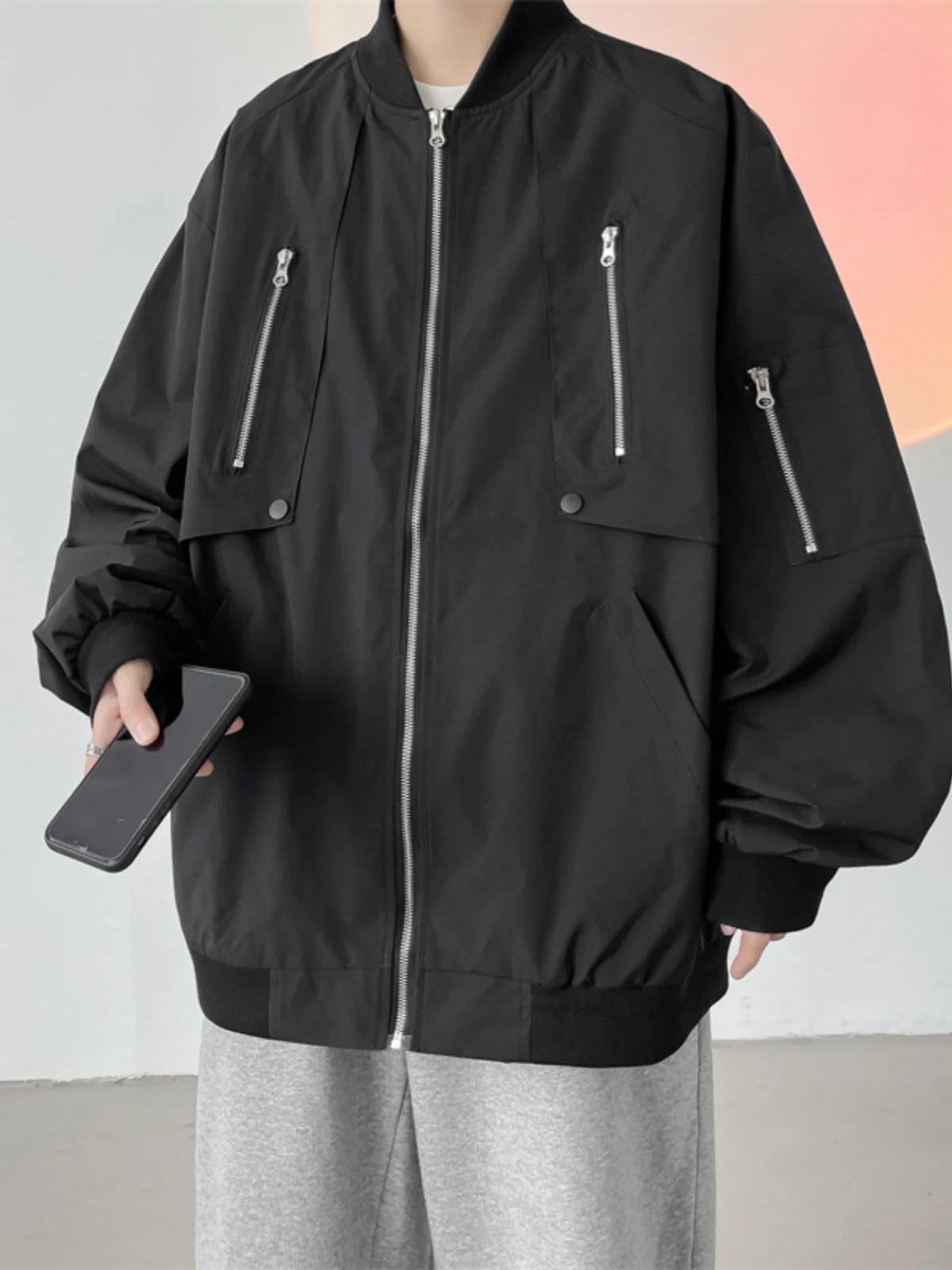 

Молодежная винтажная мужская бейсбольная куртка-бомбер на весну-осень, модная, свободного кроя, с длинными рукавами, на молнии, ветрозащитная