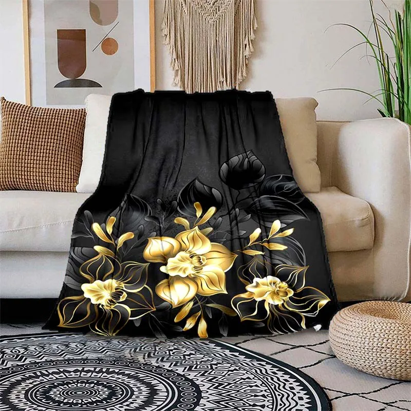 

Gold foil rose fashion printed blanket Blankets for beds Air conditioning blanket Thin blanket Picnic blanket Customized