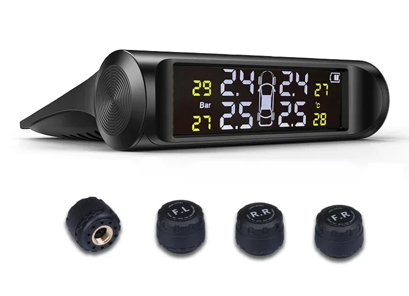 Automobile external tire pressure sensor, solar wireless tire pressure monitor system TPMS precision pressure gauge