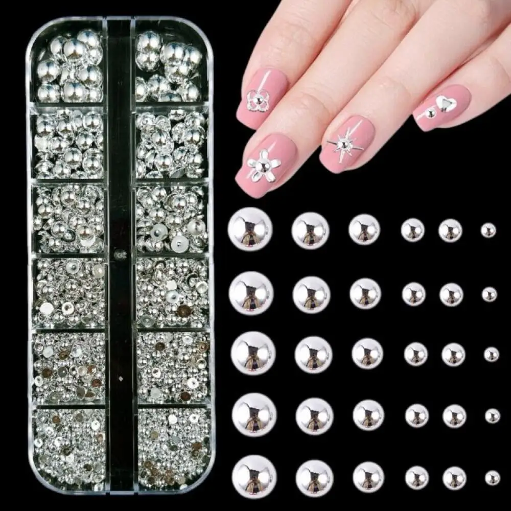 1 Box Künstliche Halbrunde Perlen-Nagelcharms, 3D Mehrfarbige Flachboden-Perlen-Nagelkunst-Dekorationen für DIY-Nägel – Detail 5