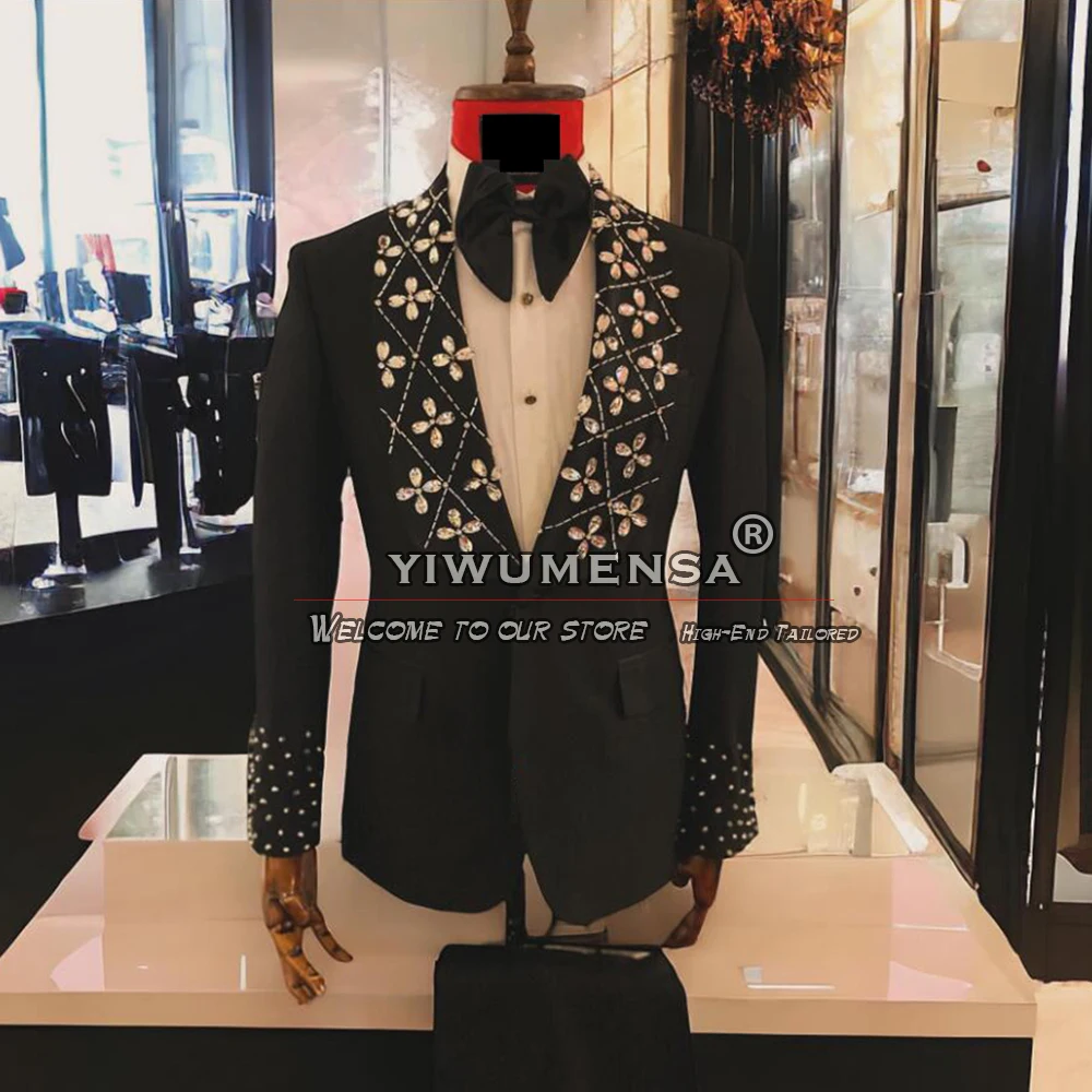 Verzierte Perlen anzüge Männer für die Hochzeit maßge schneiderte einreihige Jacken hose 2 Stück Bräutigam Smoking Prom Blazer Ropa Hombre