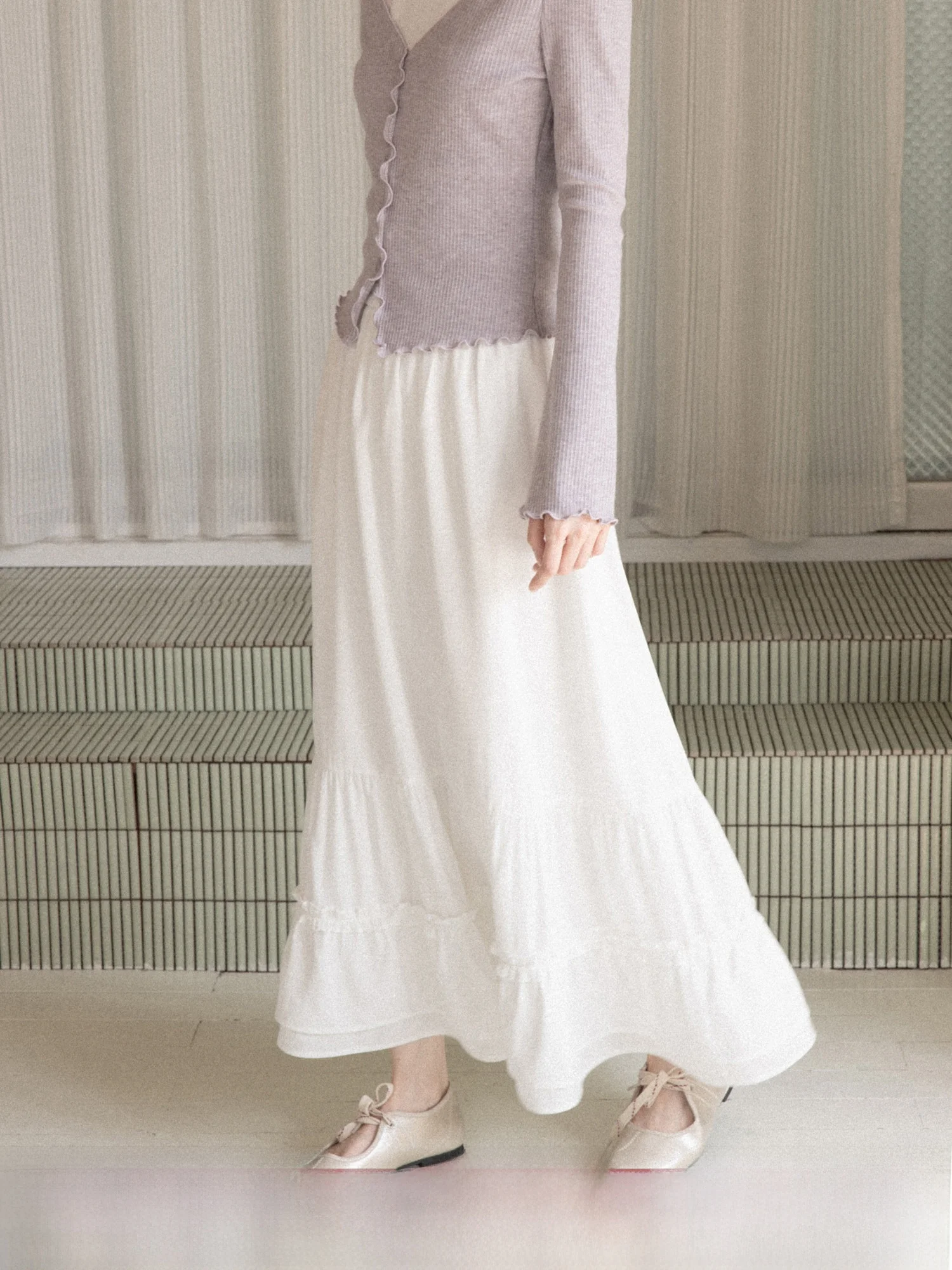 

Ele High Waist A-Line Skirt with Lace Trim in White for Women Spring 2026 Casual Comfortable Polyester Fiber Skirt