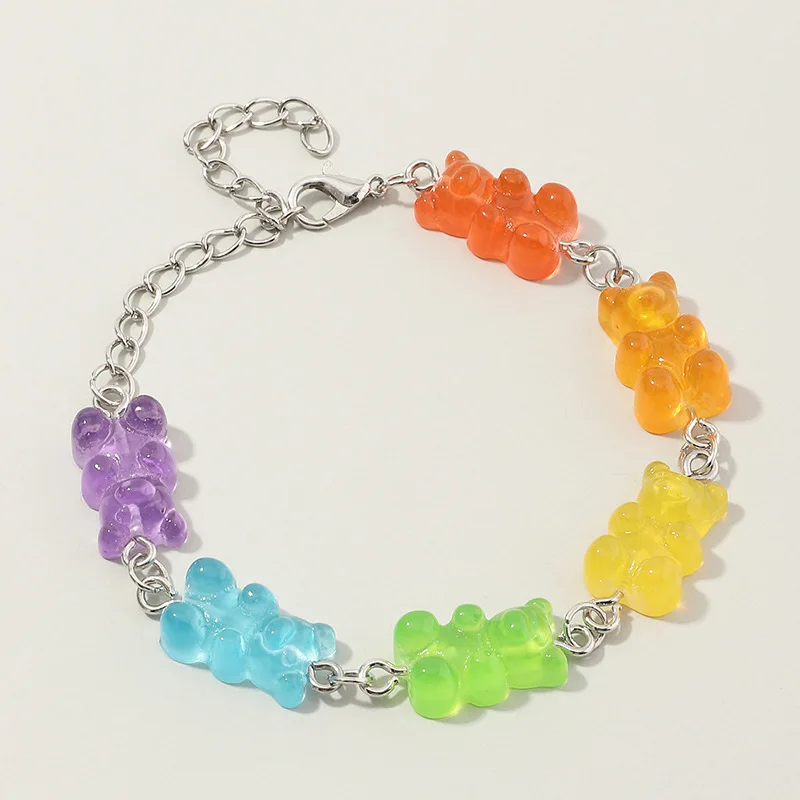 Cartoon Rainbow Candy Bear Ins Colored Gummy Candy Woman Bear Bounce Hip Hop Jelly Color Bracelet Girl Bracelet Gift