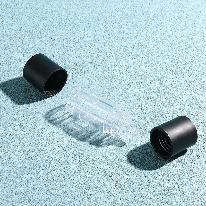 1 Stück 10 ml leerer Einweg-Serumspender, transparent, rund, PETG, dickwandig, gepresst, ätherisches Öl, Hautpflege-Serumspender mit schwarzer Basis und Abdeckung