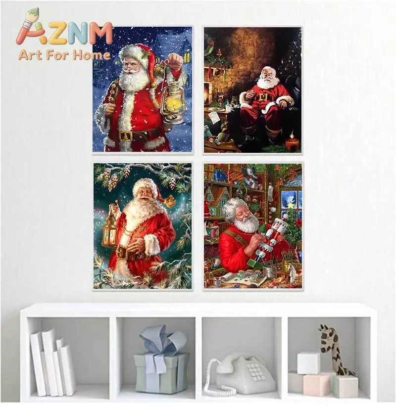 Happy New Year Christmas Series Canvas Painting Santa Lantern Posters and Prints Modern Wall Art Picture Bedroom Decoration