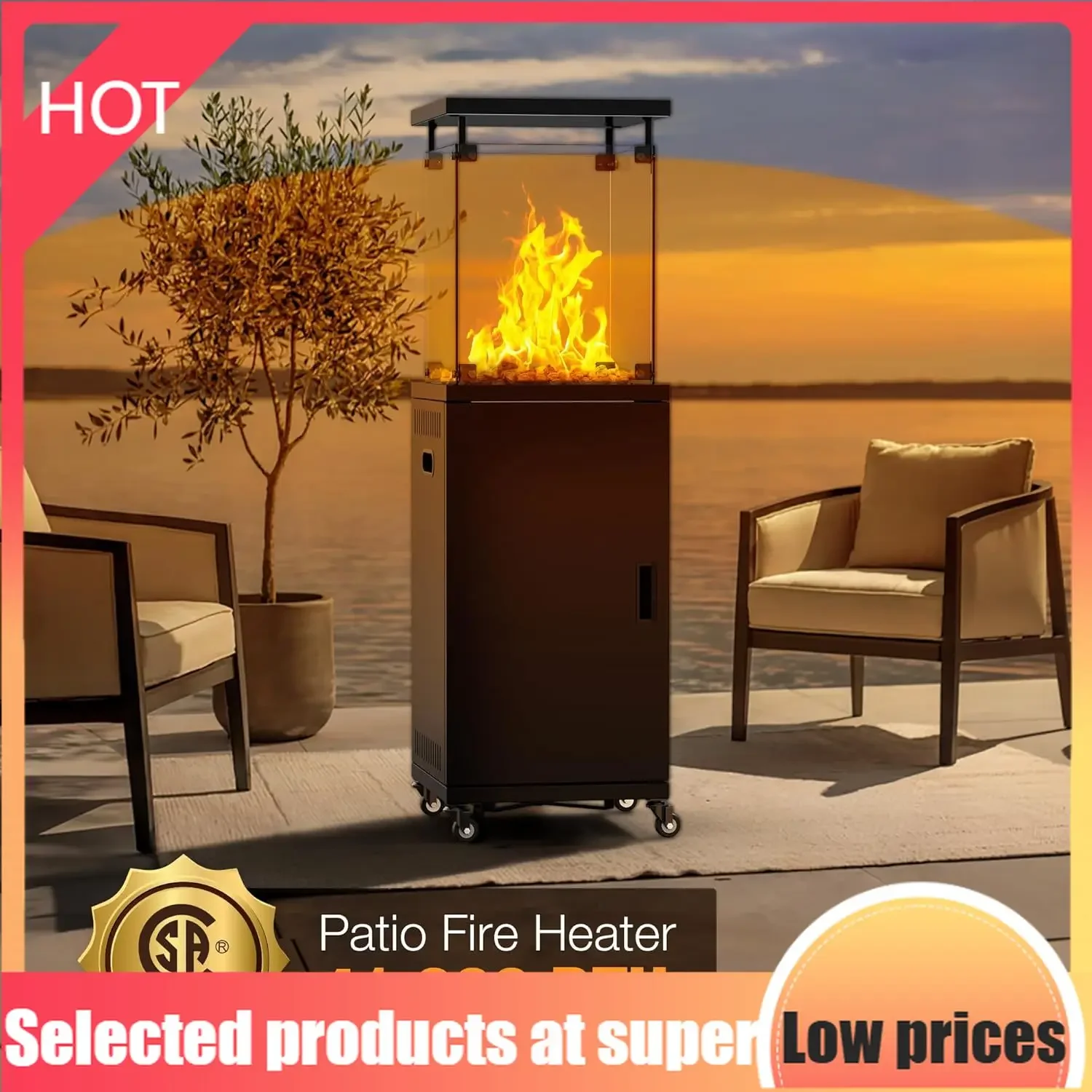 

Competitive Item-41,000 BTU Propane Patio Heater With Wheels & Cover,CSA Certified Outdoor Heater With Lockable Wheels For Backy