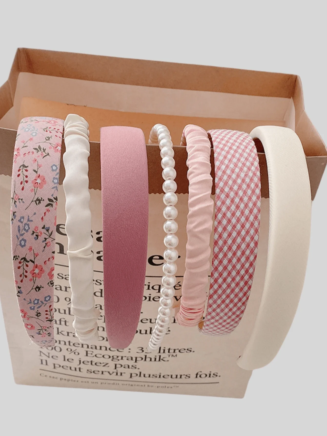 

Набор из 5/7/9 ретро-ободков для волос с жемчугом, с цветочным, клетчатым и однотонным узорами для повседневной укладки.