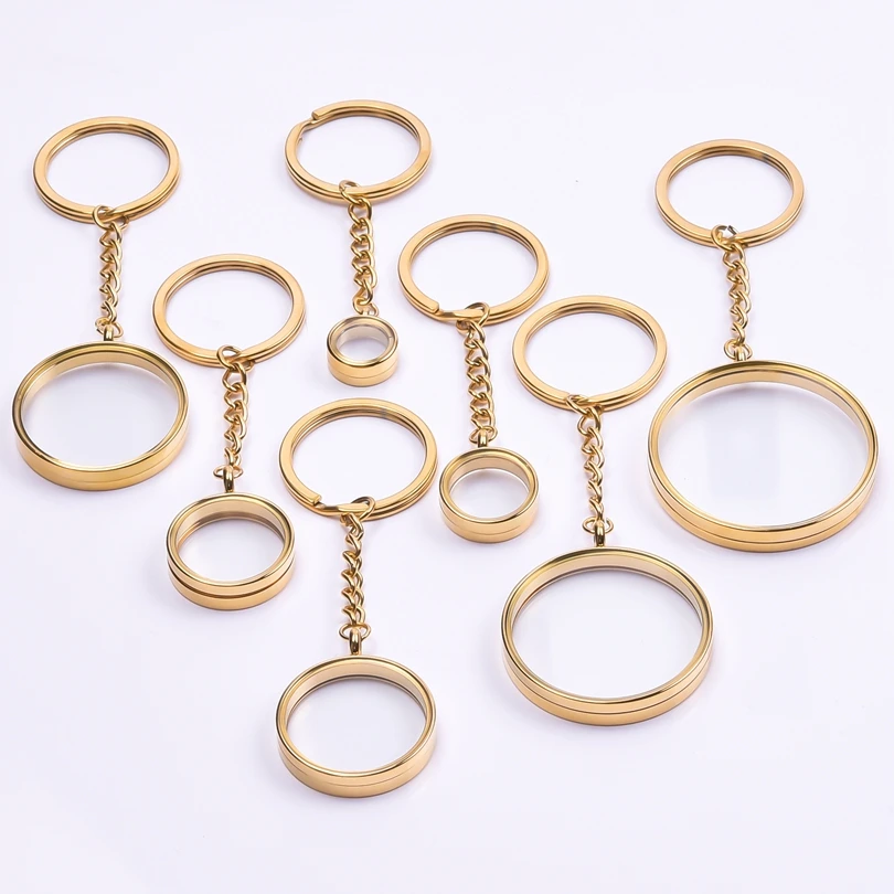 

1Pc Inner Size 10-40mm Gold Color Round Locket Coin Holder Pendant Women Keychain Diy Stainless Steel Relicario Keyring Jewelry