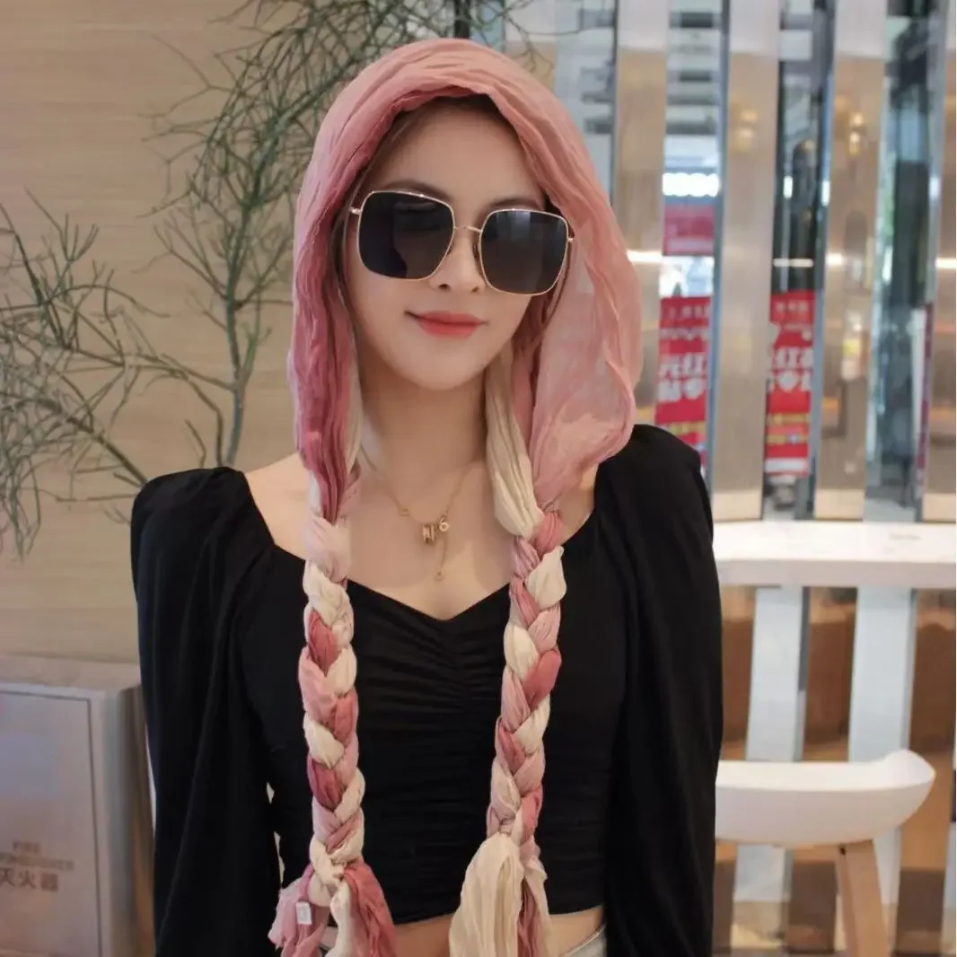 ฝ้ายลินินผ้าพันคอกันแดดสำหรับเด็กผู้หญิงหมวกแบบคาดศีรษะผ้าพันหัวสไตล์พื้นเมือง