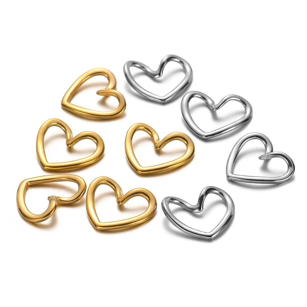 5pcs Gold Color Stainless Steel High Quality Love Heart Charms for Jewelry Making Findings DIY Necklace Earrings Accessories